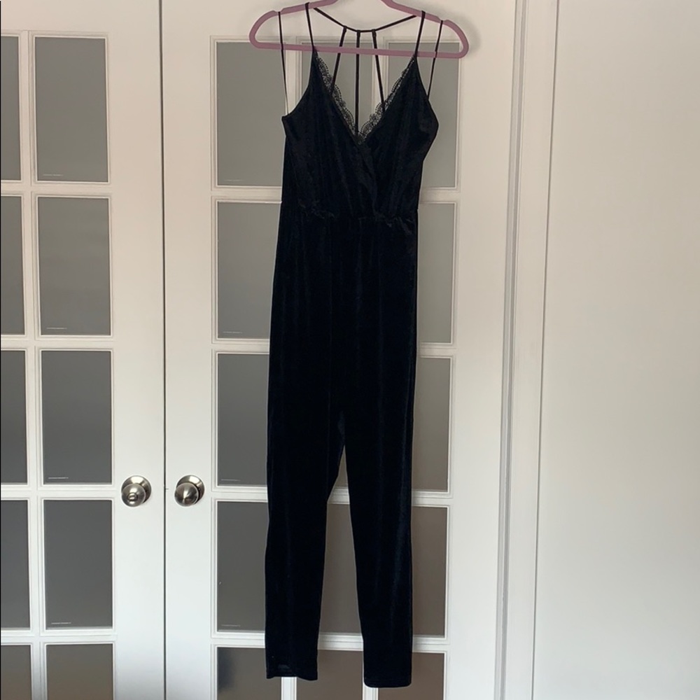 Black shimmer velvet jumpsuit